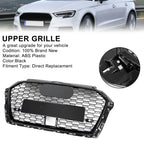 17-19 Audi A3 S3 Honeycomb Front Grille RS3 Style With ACC Gloss Black Generic