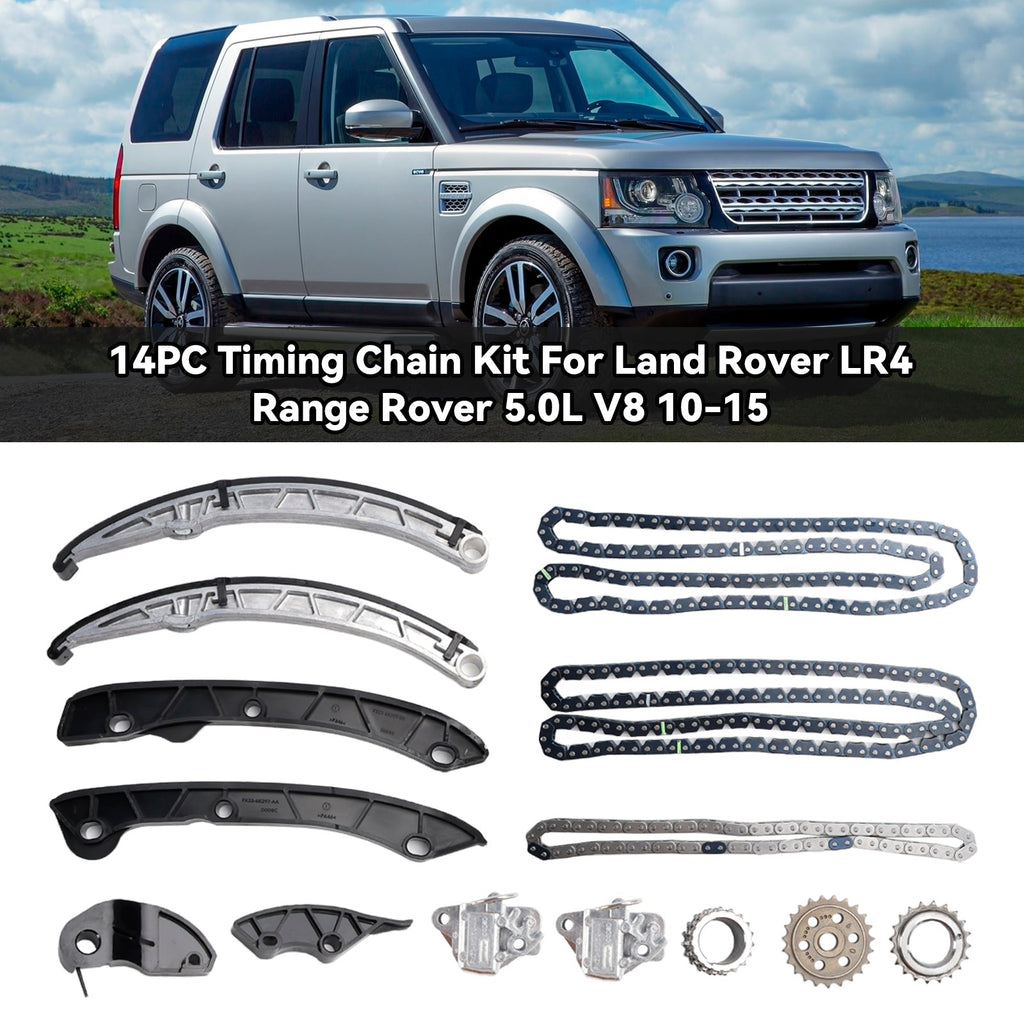 14 Piece Timing Chain Component Kit Compatible with Land Rover LR4 Range Rover 5.0L V8 2010-2015 LR032048 LR072638 LR051013