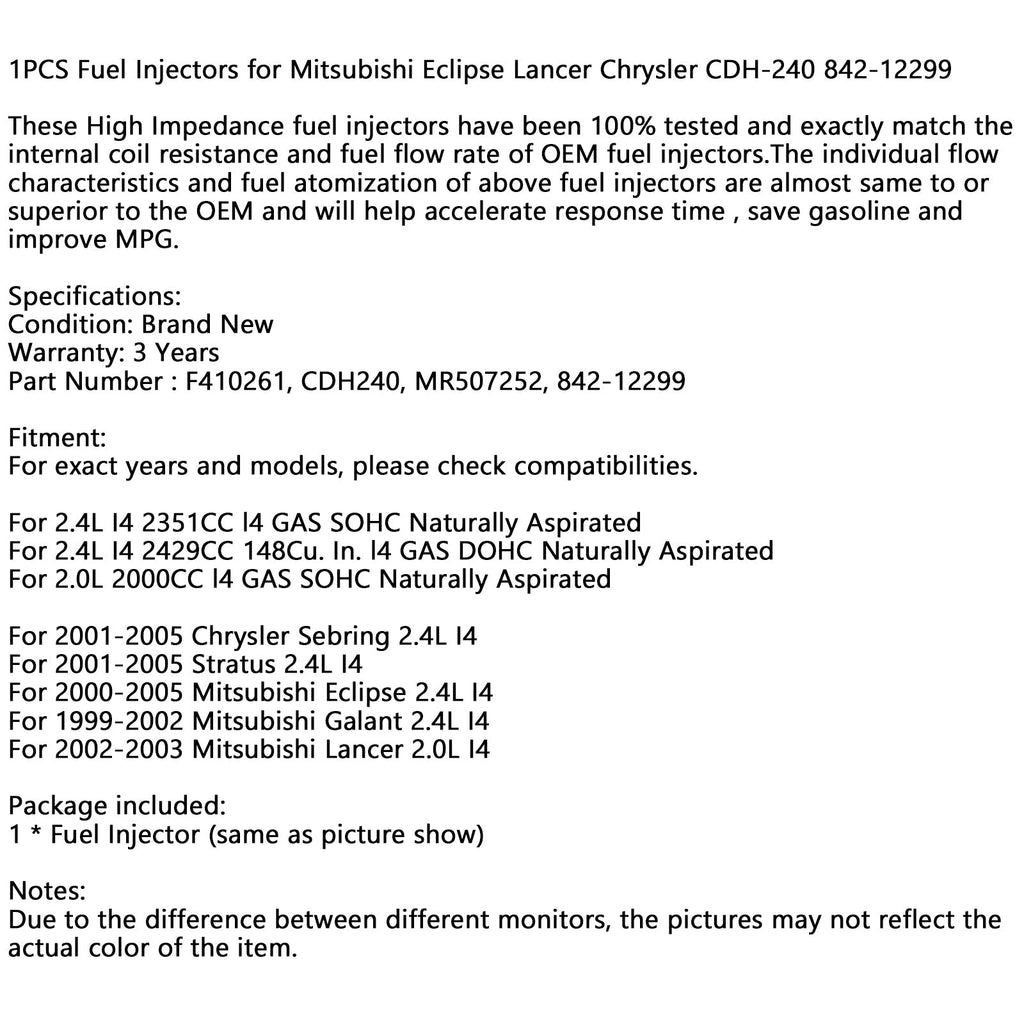 OEM Fuel Injector for Chrysler Mitsubishi Lancer Eclipse CDH-240 842-12299 Single Pack