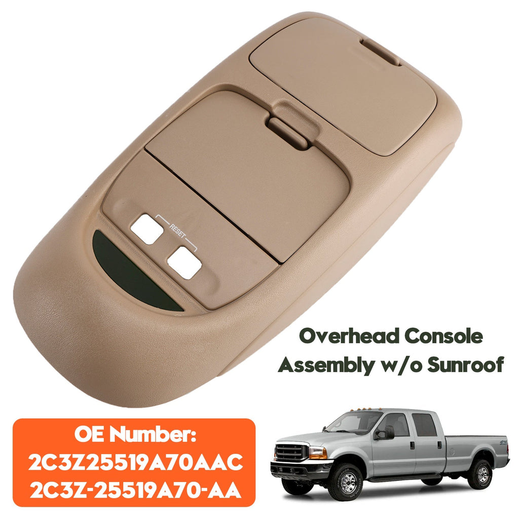 Ford F250 F350 F450 F550 Super Duty Tan Interior Overhead Console Assembly 2002-2004 Non-Sunroof