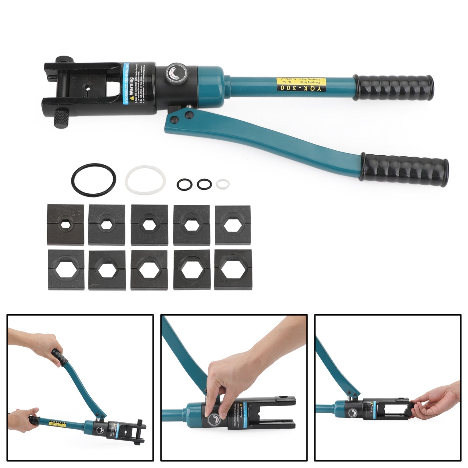 16 Ton Hydraulic Cable Terminal Lug Crimper With 11 Black Dies Set