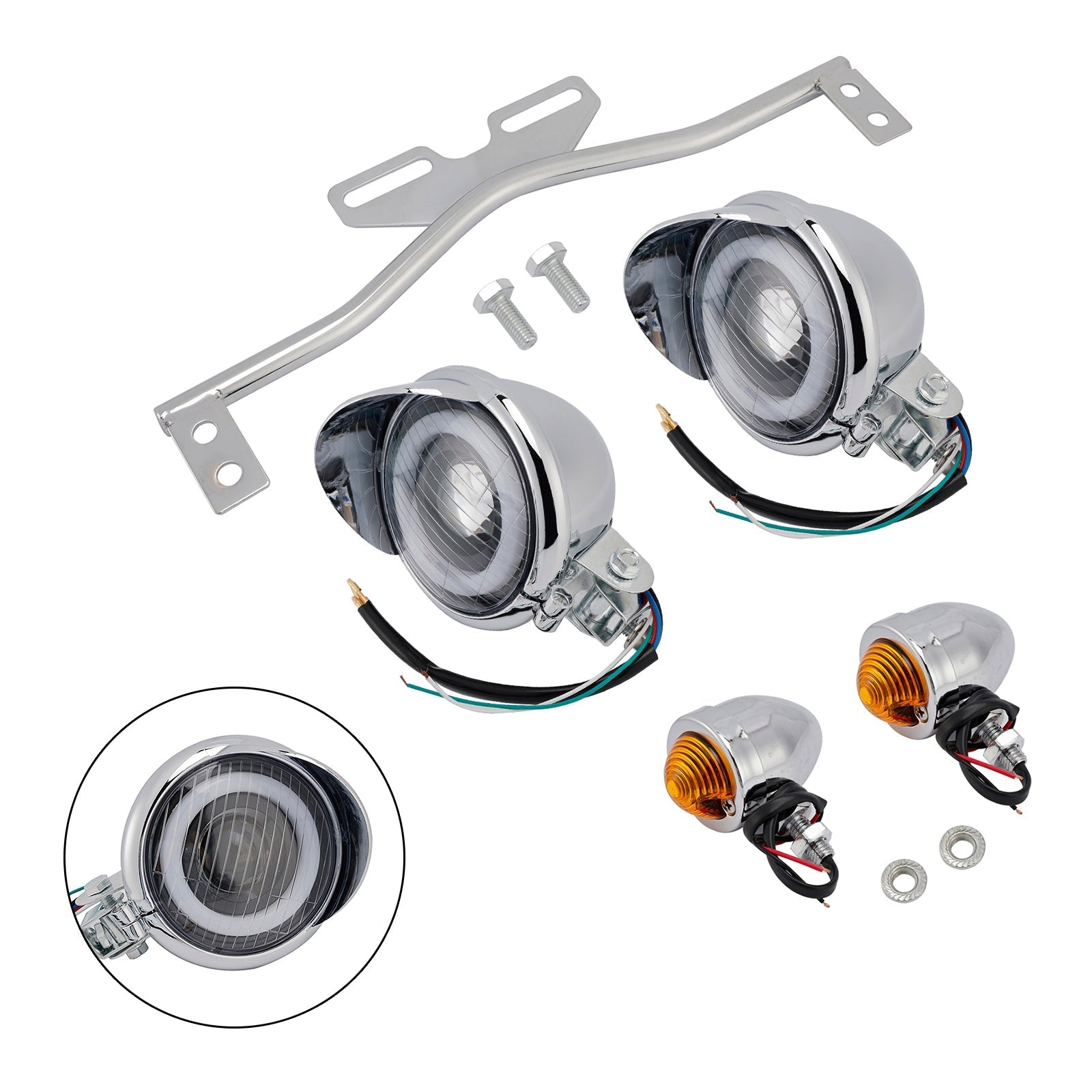 22 Headlight Lamp Spotlight Universal Coler Switch Fits Chrome For Motorcycle