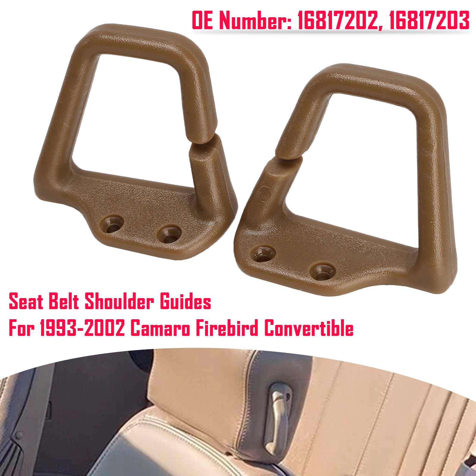 1993 1994 1995 1996 1997 1998 1999 2000 2001 2002 Camaro Firebird Convertible Tan Seat Belt Shoulder Pads
