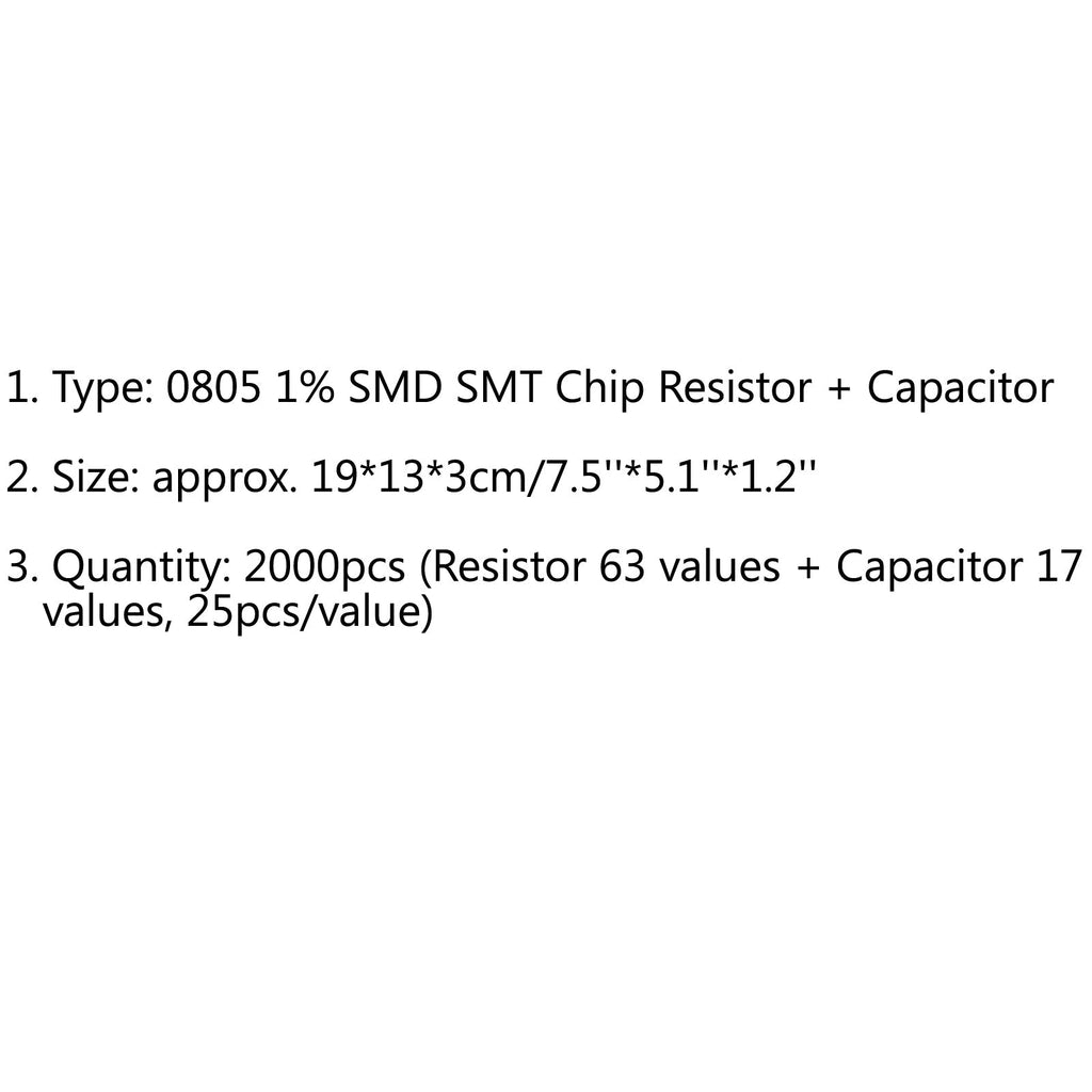 0805 SMD Resistor 63 Value Pack 2000PCS 1% Tolerance + Capacitor Sample Book 17 Values