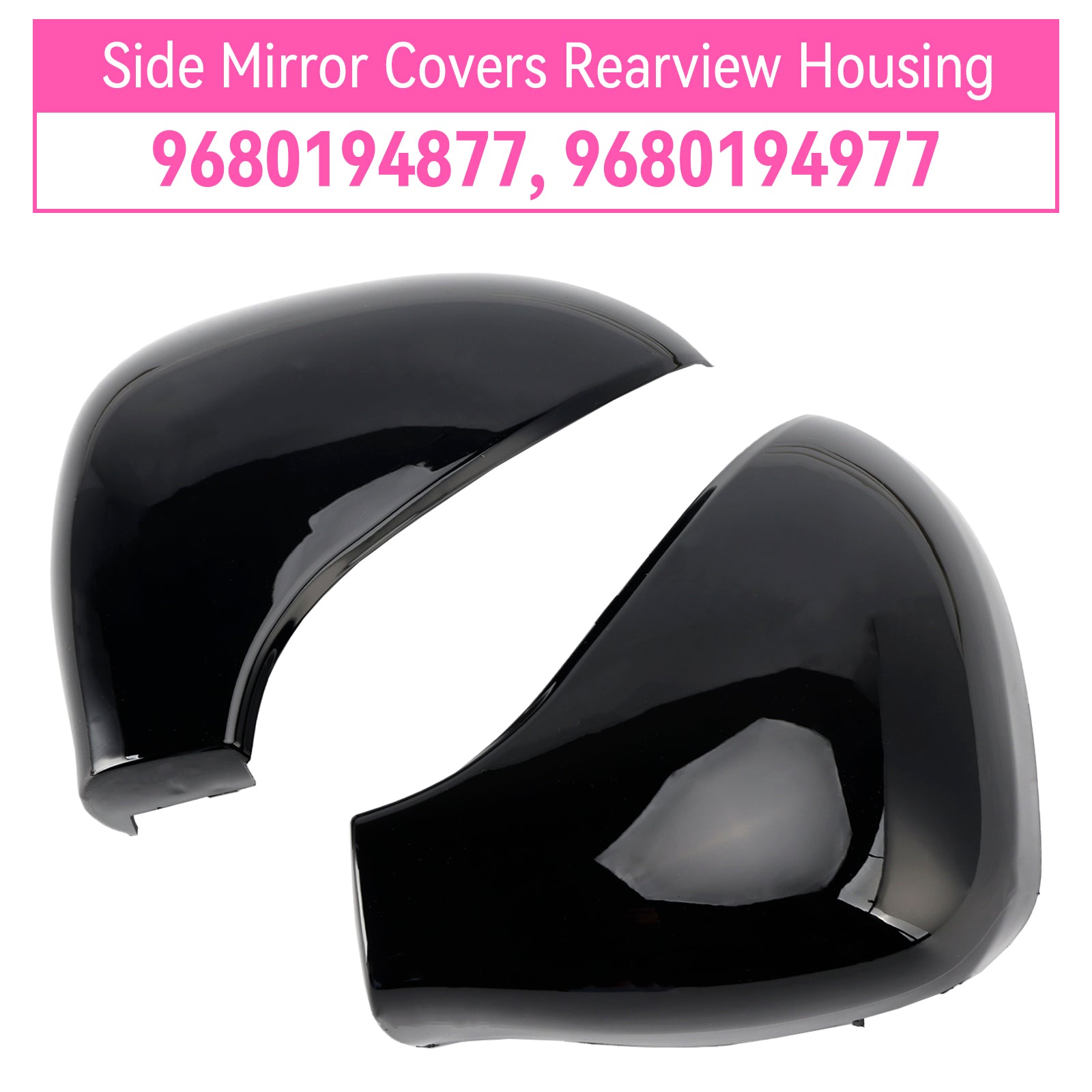 Side Mirror Covers for 07/2006-05/2015 Peugeot 207 Hatchback Bright Black Rearview Housing