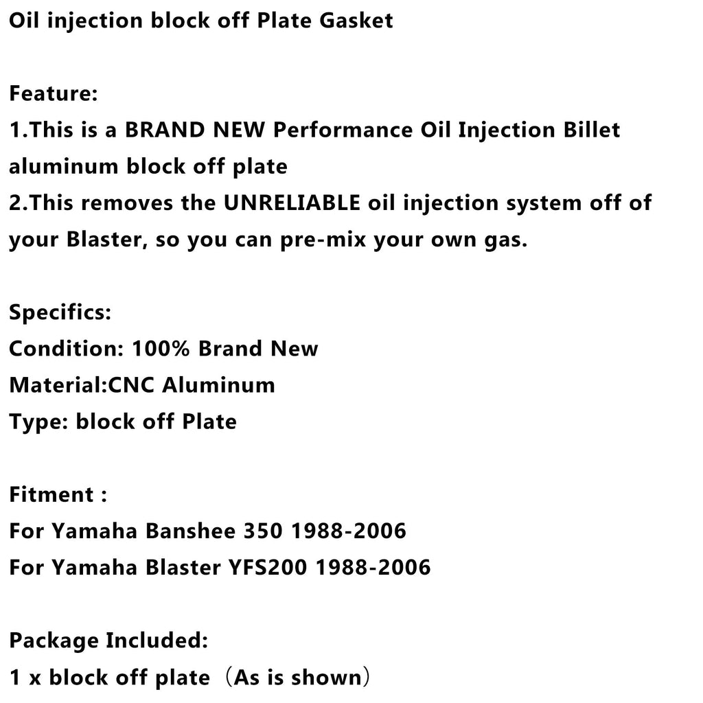 Yamaha YFS200 Blaster ATV Oil Injection Block-Off Plate Gasket 1988-2006