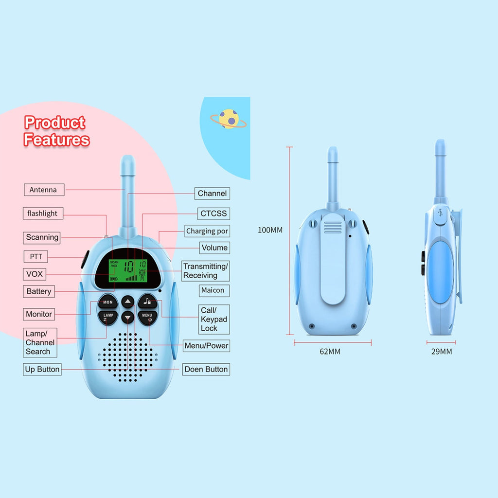 Handheld 22 Channel 2 Way Radio for Kids 3 KM Range 2 Pack Walkie Talkies