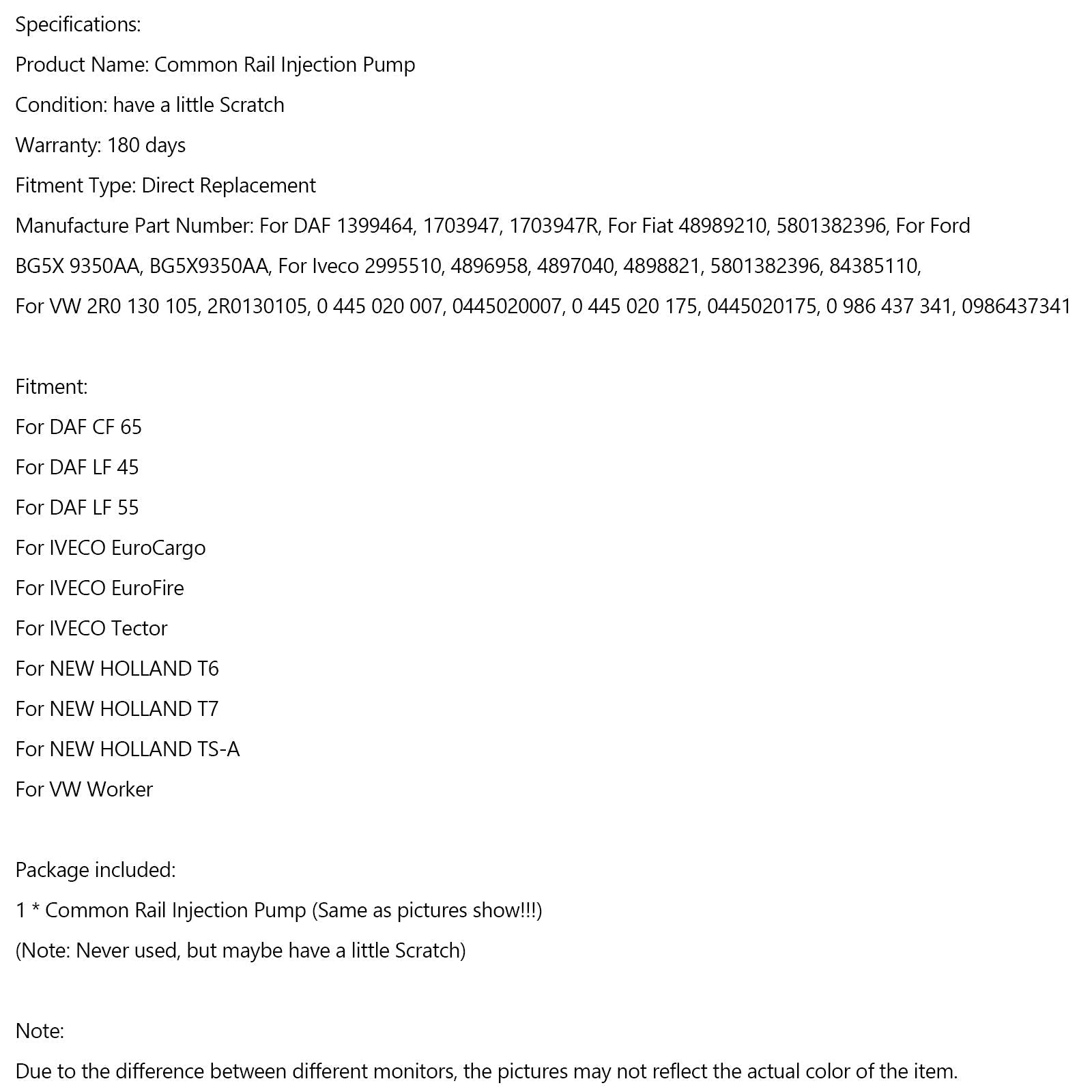 0445020007 0445020175 Fuel Injection Pump Assembly for Iveco Eurocargo High Pressure System