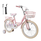 16 Inch Girls Bicycle with Training Wheels, Basket, and Rear Rack in Pink