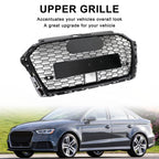 17-19 Audi A3 S3 Front Grille Honeycomb RS3 Design ACC Compatible Gloss Black