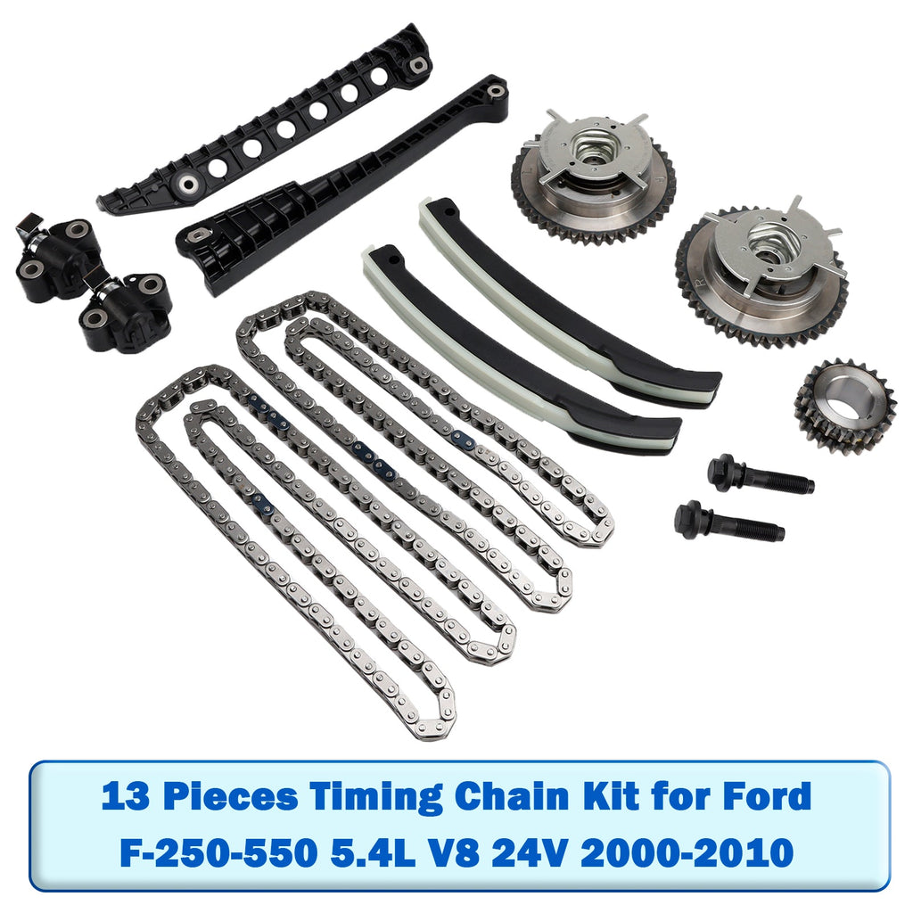 13-Component Timing Chain Assembly Kit Compatible with Ford F-250-F-550 5.4 Liter V8 2000-2010