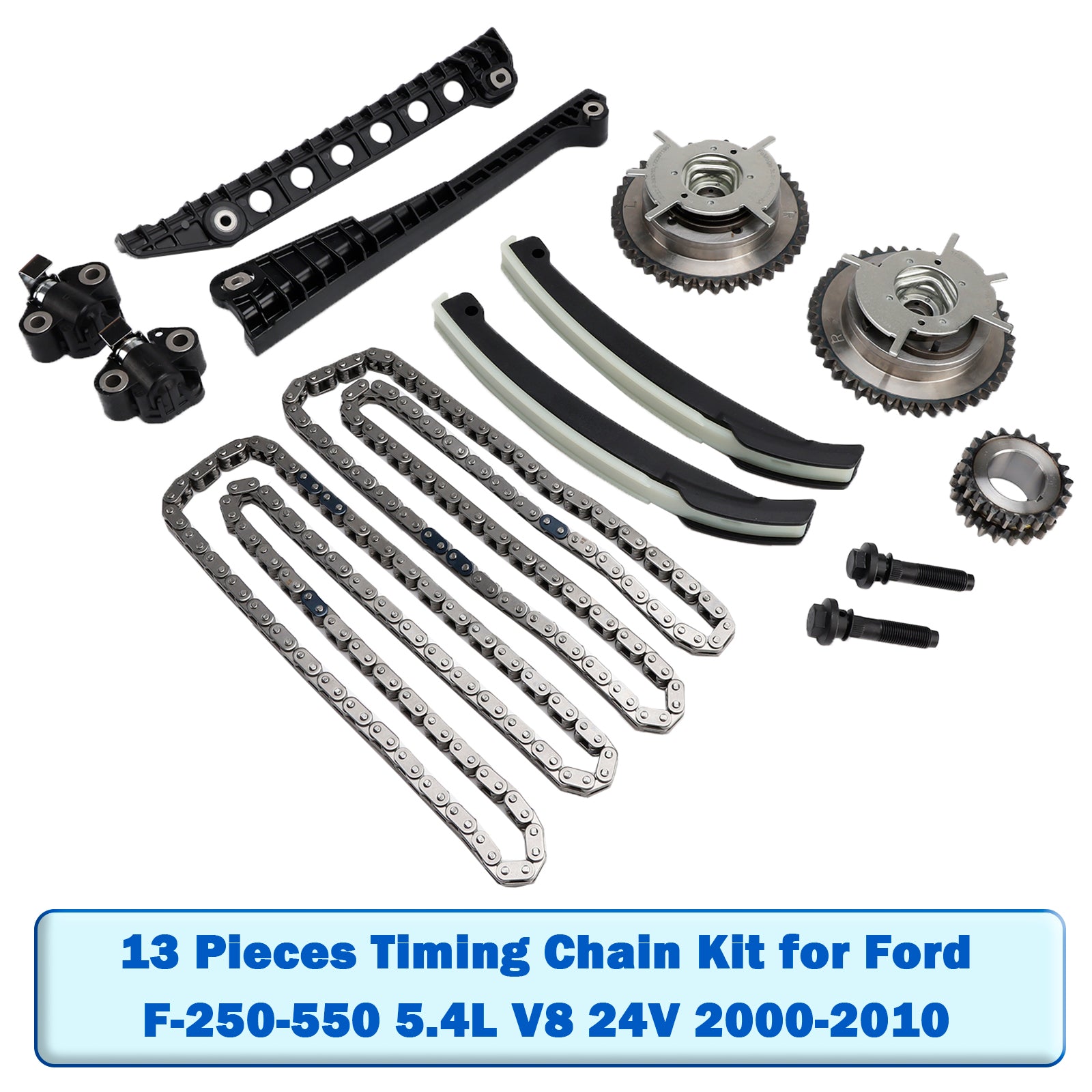 13-Component Timing Chain Assembly Kit Compatible with Ford F-250-F-550 5.4 Liter V8 2000-2010