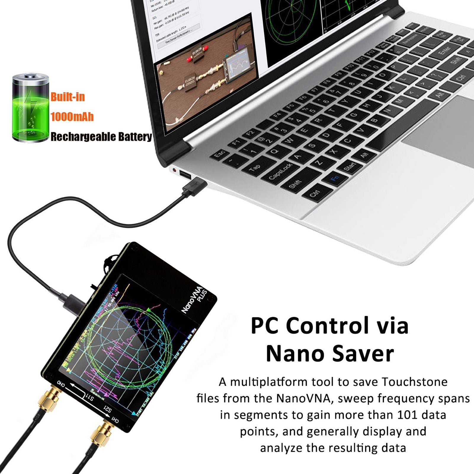 Upgraded 2.8-Inch NanoVNA Plus Handheld Vector Network Analyzer 50kHz to 2.7GHz