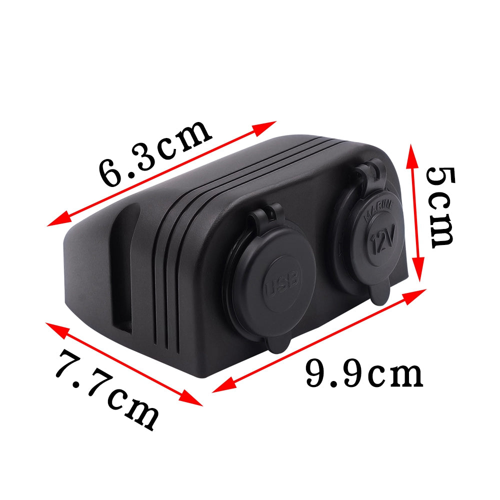 12V/24V Dual Socket Cigarette Lighter Charger Panel with 2 Hole Installation for Vehicles and Marine Use