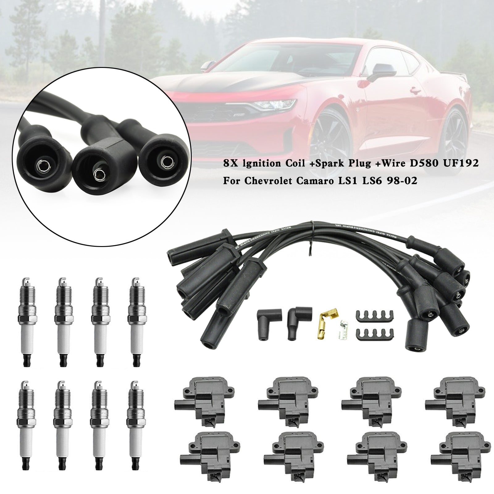 2001-2004 Chevrolet CORVETTE Z06 5.7L V8 Ignition Coil Spark Plug Wire Set D580 UF192