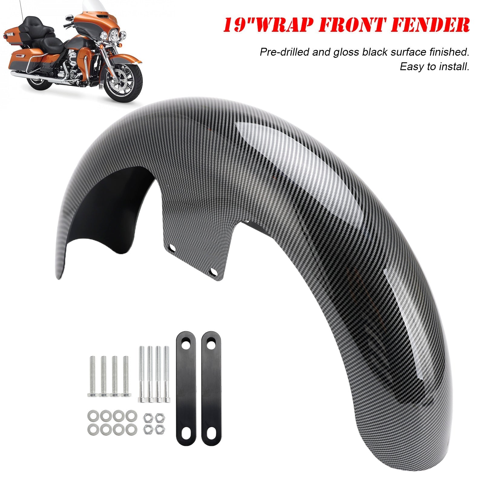 19 Inch Front Fender Wrap ABS Plastic For Harley Touring Electra Street Road Glide FLHT FLHR