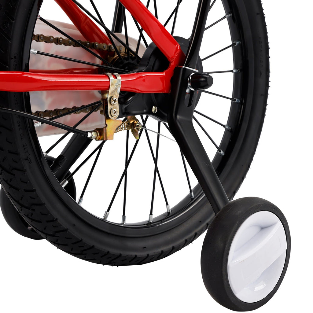 18 Inch Children's Bike Red with Stabilizer Wheels and Luggage Rack for Boys and Girls