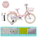 16 Inch Girls Bicycle with Training Wheels, Basket, and Rear Rack in Pink
