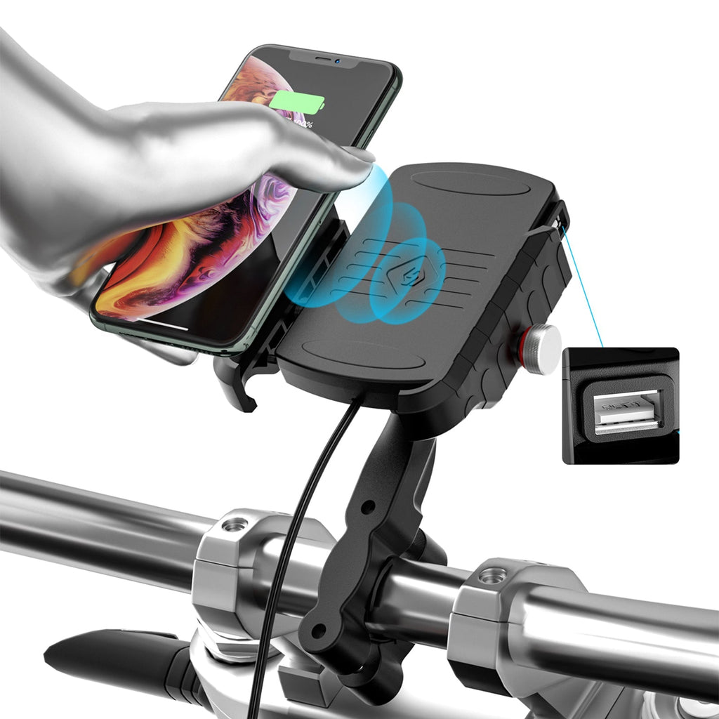 15W Fast Wireless Phone Charger Bracket with QC3.0 for Motorcycle and Scooter BlackB Generic
