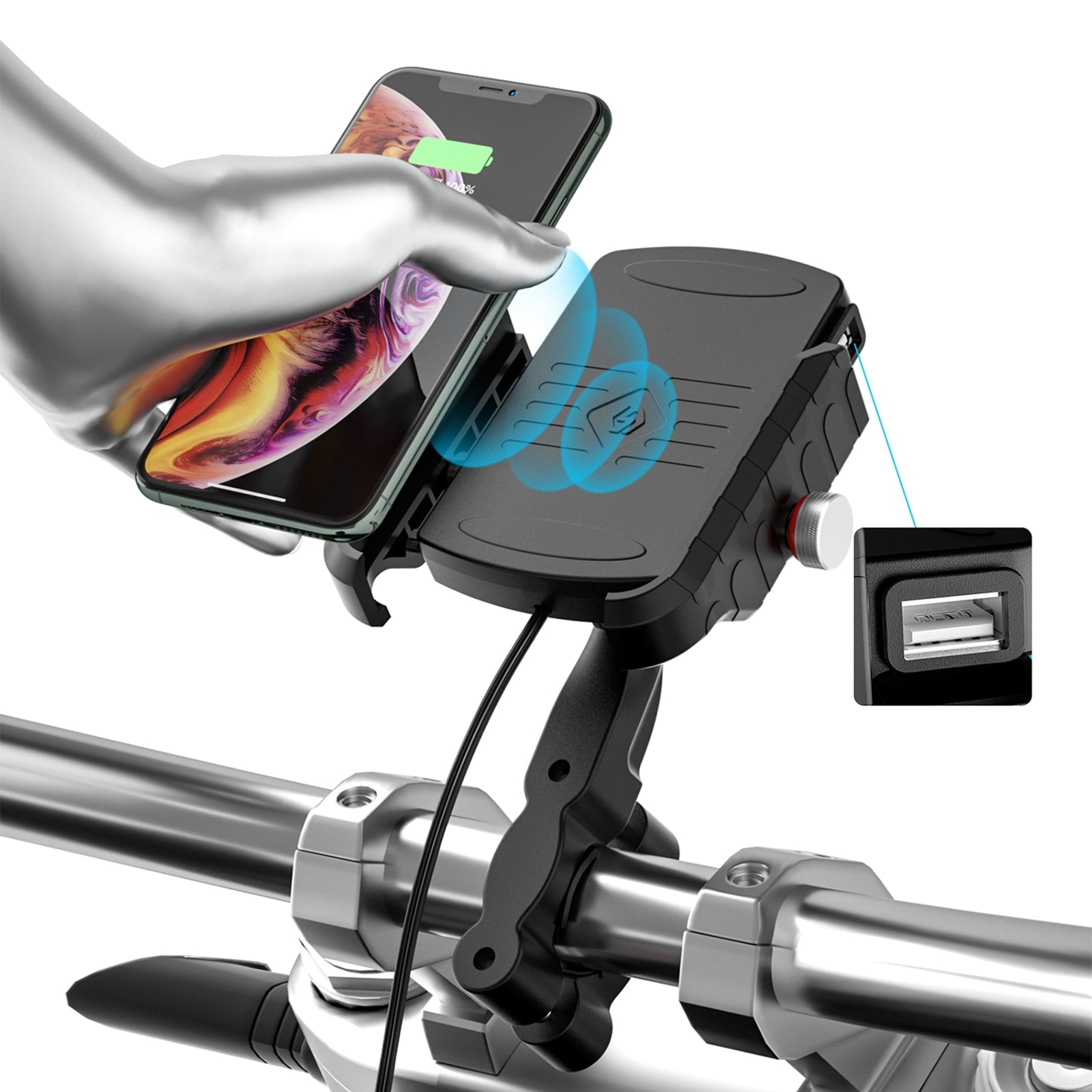 15W Universal Wireless Phone Charge Mount QC3.0 Bracket for Moto Scooter BlackB Generic