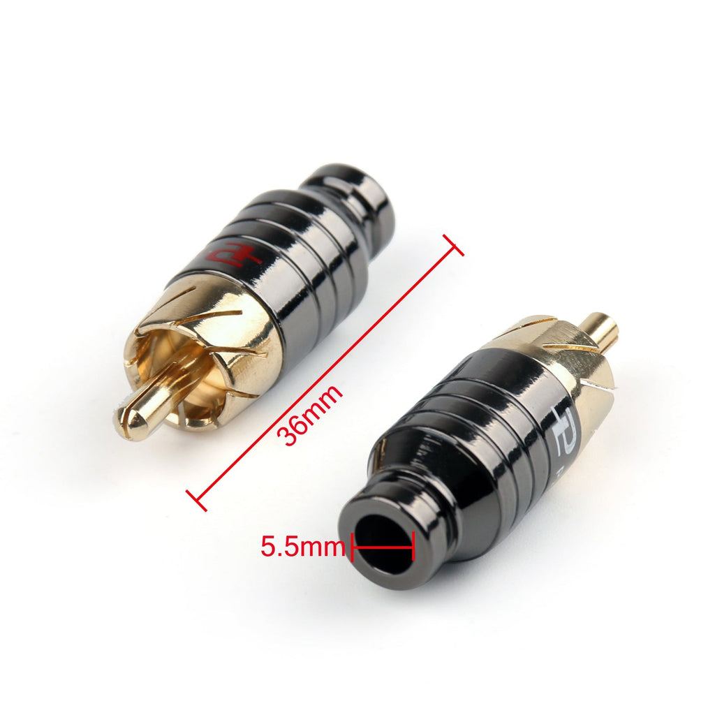 Brass Gold-Plated RCA Male Connector Plug Set - Red and White Soldering Terminals