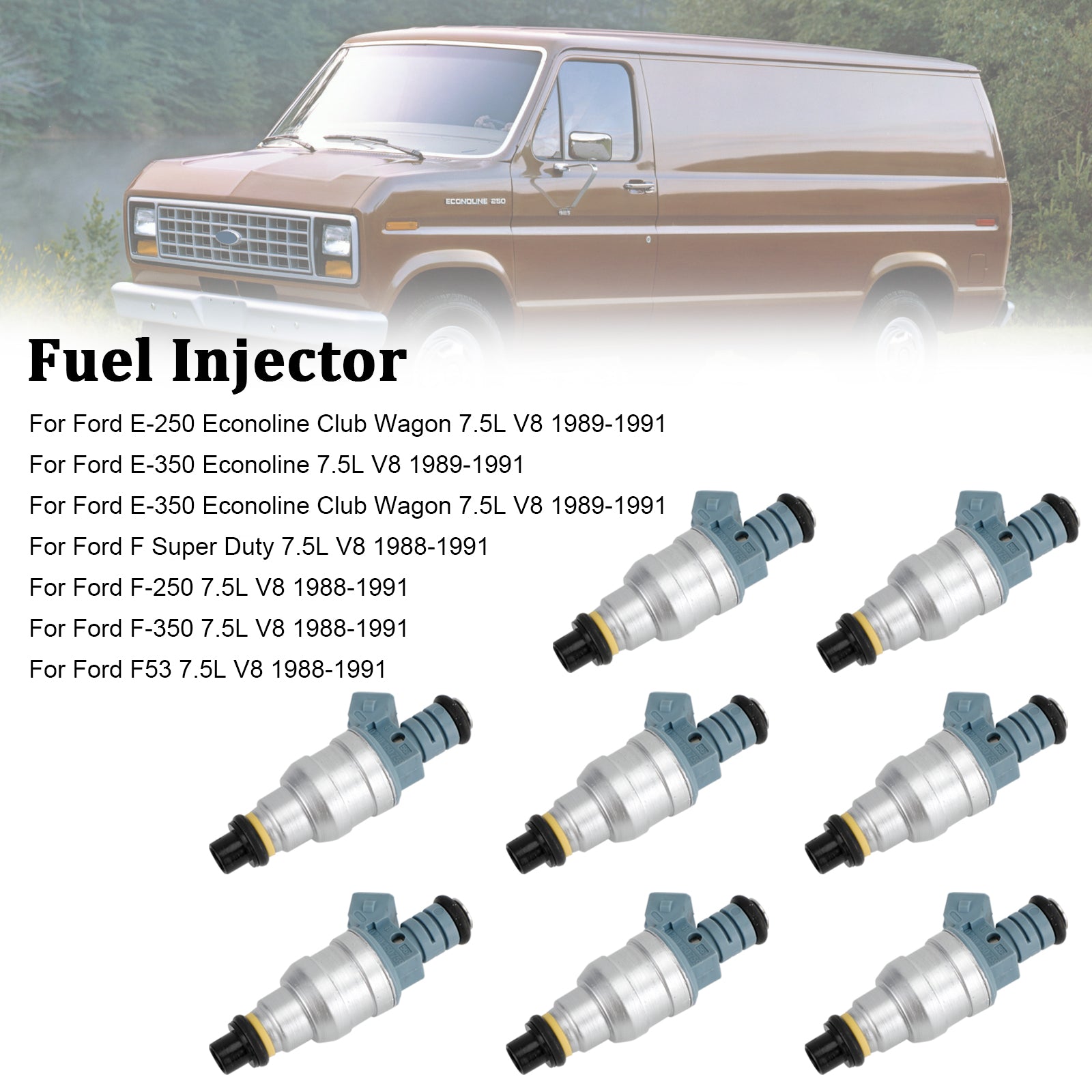 8PCS Fuel Injectors 0280150759 for 1988-1991 Ford E-250 E-350 7.5L V8 822-11120
