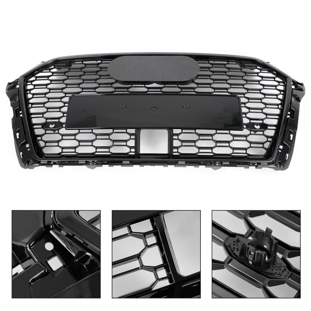 17-19 Audi A3 S3 RS3-Style Honeycomb Front Grille with ACC Gloss Black