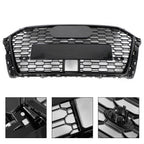 17-19 Audi A3 S3 RS3-Style Honeycomb Front Grille with ACC Gloss Black