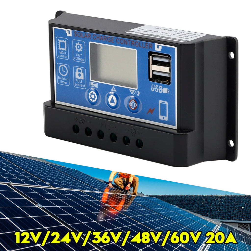 0V Start PWM Solar Charge Controller 12V to 60V Display Current Street Light Control