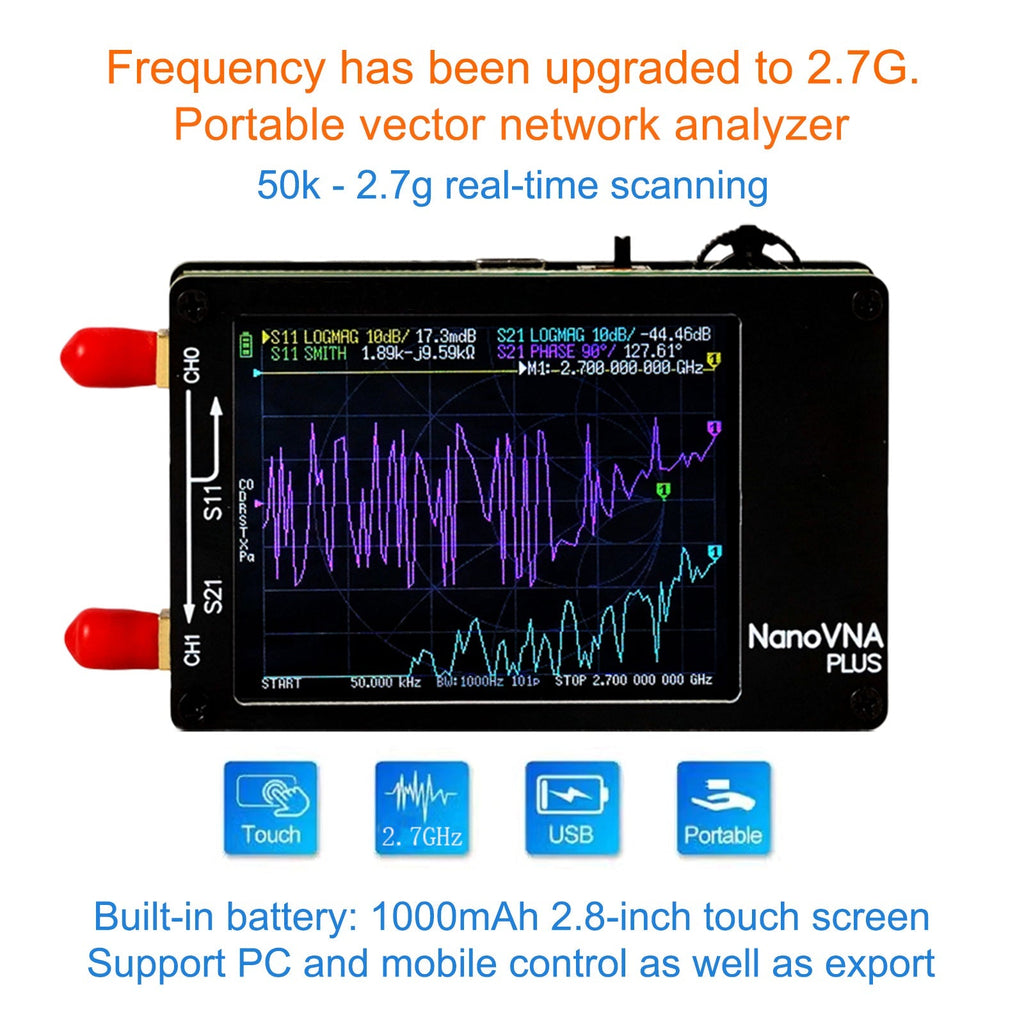 2.8Inch NanoVNA Plus Enhanced Handheld Vector Network Analyzer 50kHz-2.7GHz Range