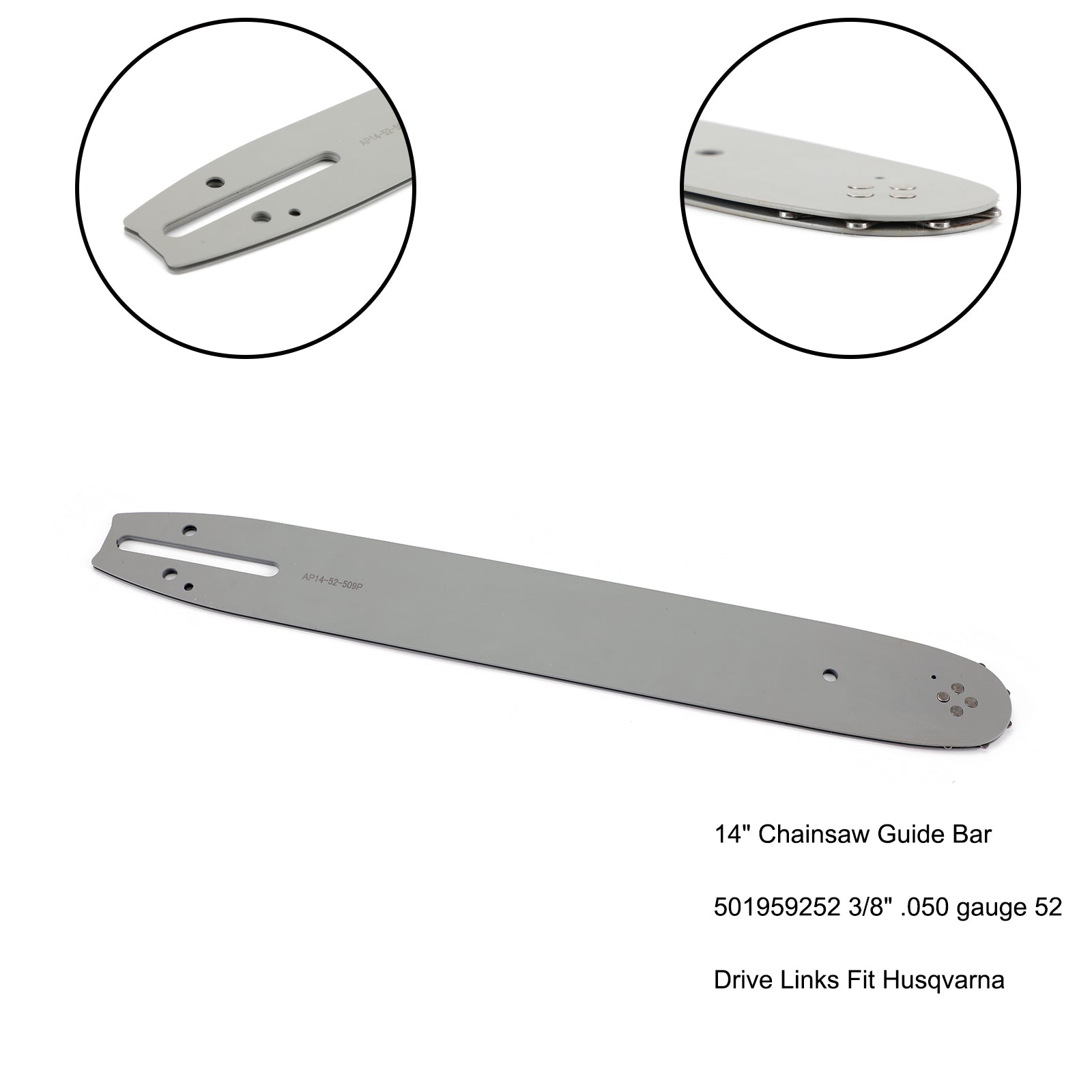 14 Inch Chainsaw Guide Bar Replacement 3/8" .050 52 Links Husqvarna Compatible