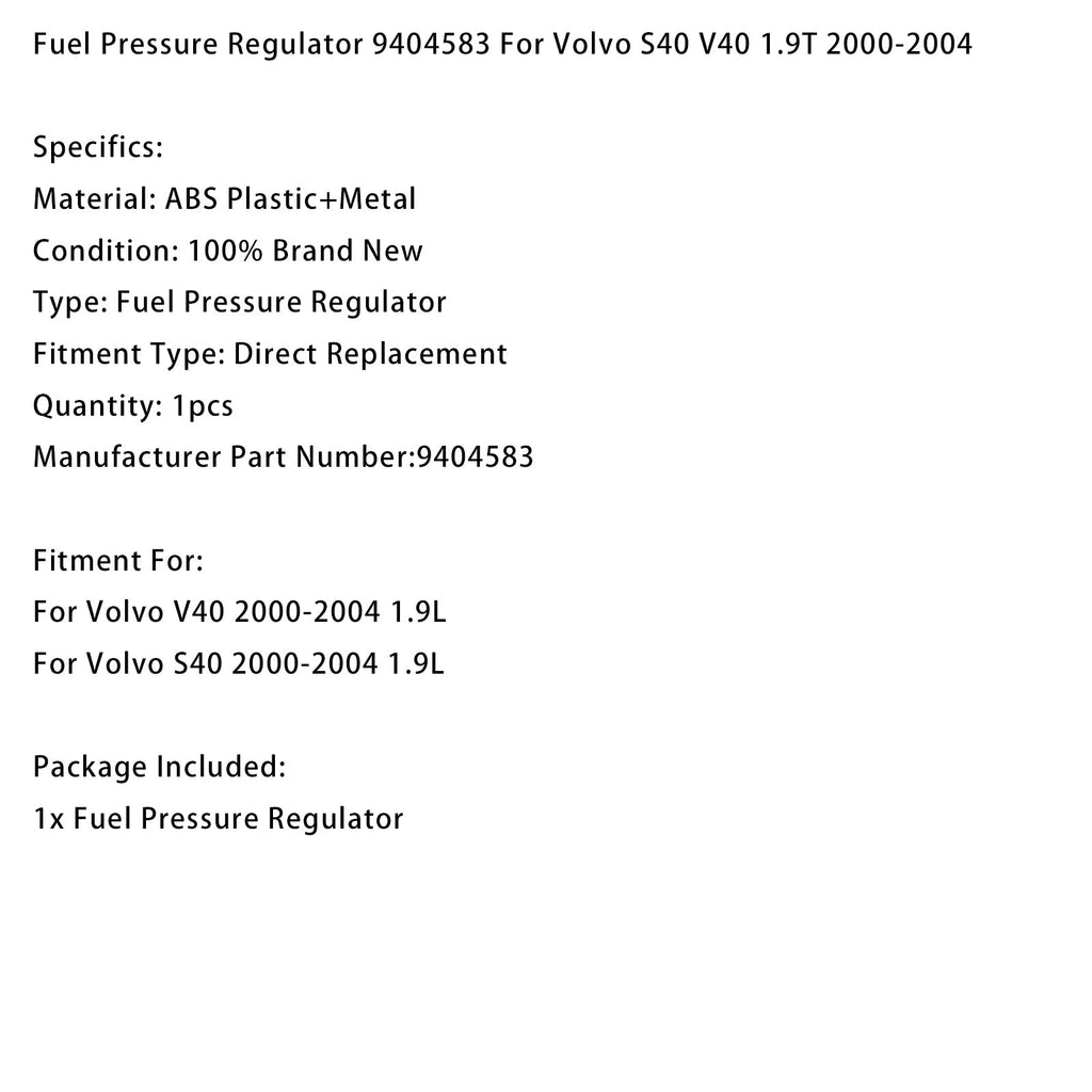 2000-2004 Volvo V40 S40 1.9 Turbo Fuel Pressure Regulator Part 9404583