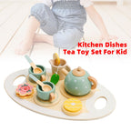 15 Piece Wooden Kitchen Toy Dishes and Tea Set for Children's Play Kitchen