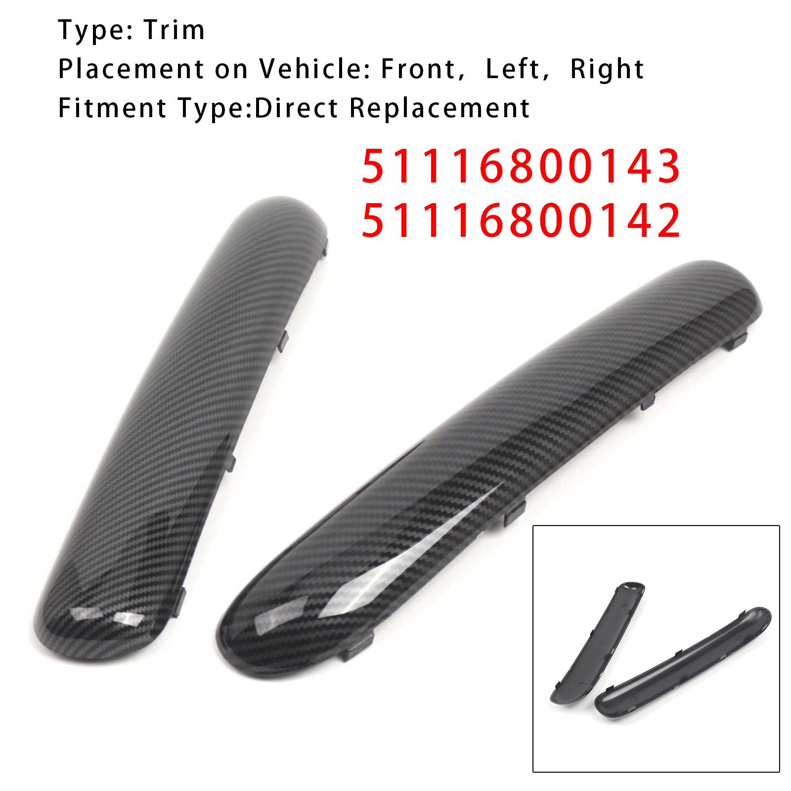 Front Bumper Carbon Fibre Trim Pair for 2001-2004 Mini Cooper One R50 R52 R53