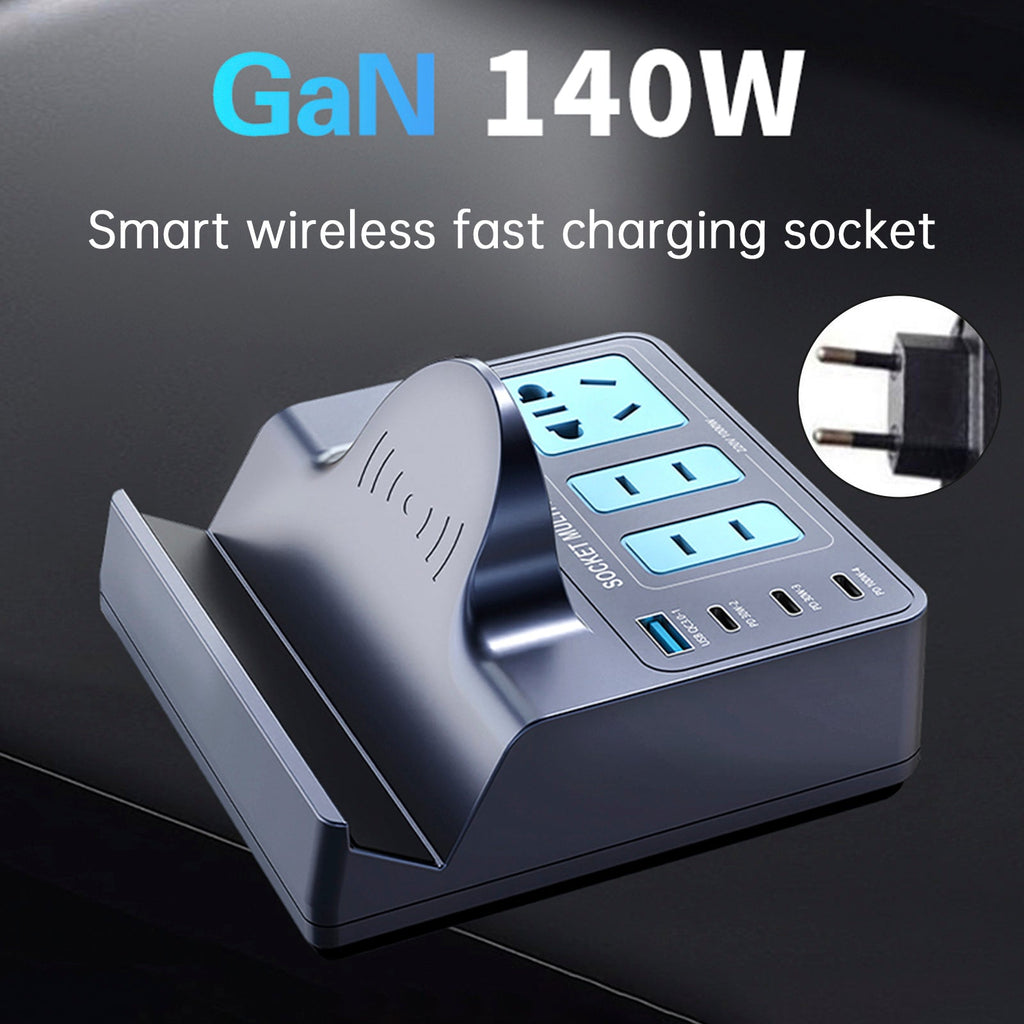 140W Fast Charging Smart Socket with Wireless PD100W Technology Notebook and Smartphone Charger EU Plug