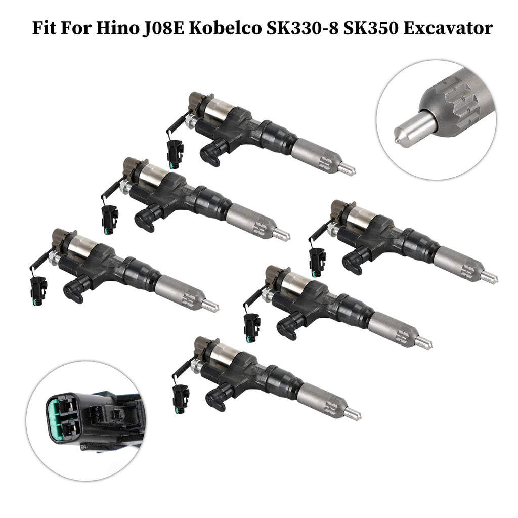 1984-2018 Hino J08E 3.8 4.7L Kobelco Diesel 6 Fuel Injectors 095000-6593