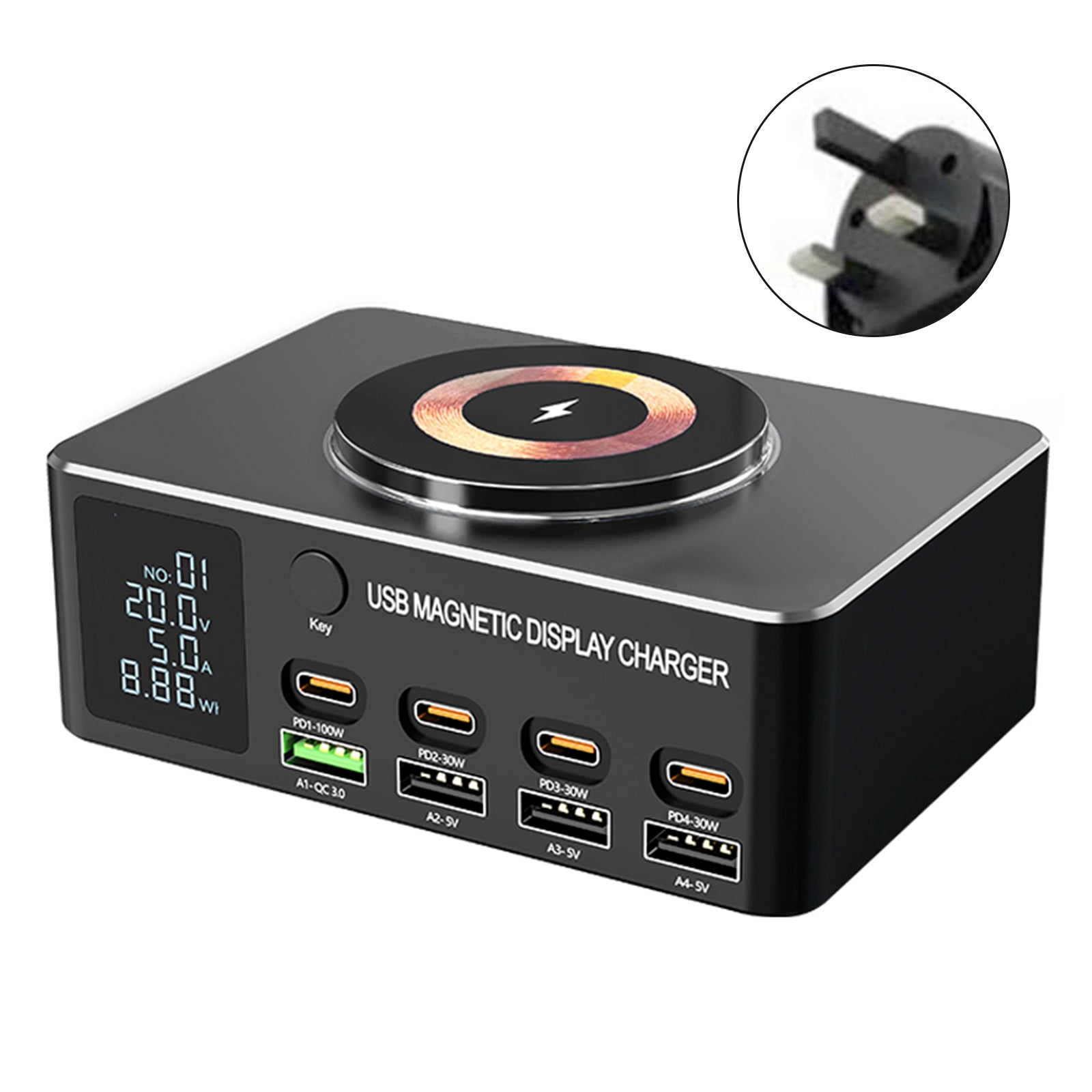 140W Intelligent PD100W Notebook Fast Charger Multi-Port USB Power Supply UK