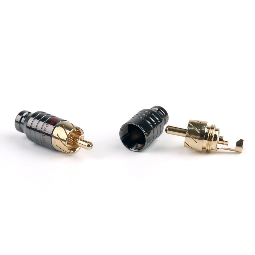 Brass Gold-Plated RCA Male Connector Plug Set - Red and White Solder Type