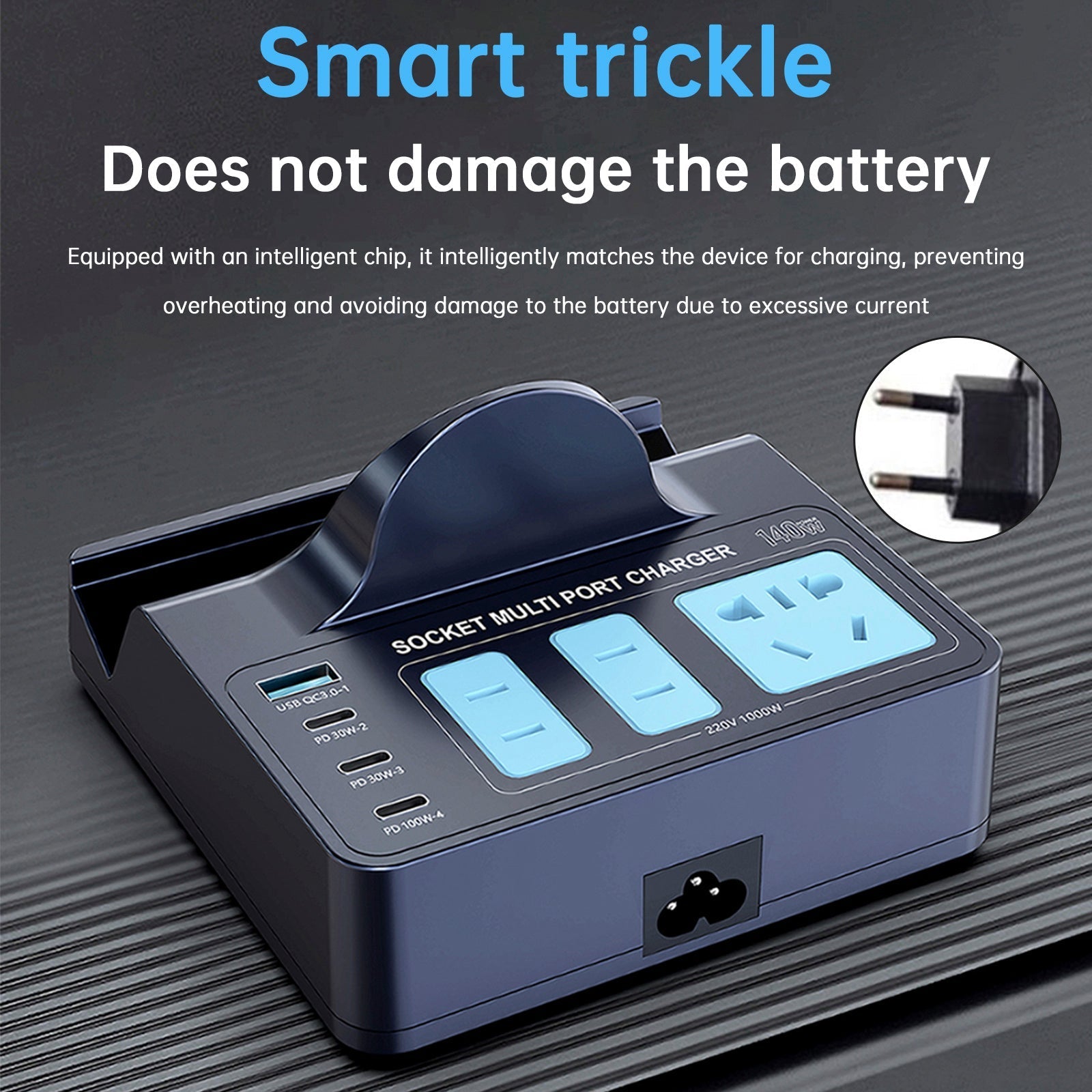 140W Fast Charging Smart Socket with Wireless PD100W Technology Notebook and Smartphone Charger EU Plug