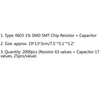 0603 1% SMD Resistor and Capacitor Component Sample Collection 63 Resistor Values 2000PCS 17 Capacitor Values