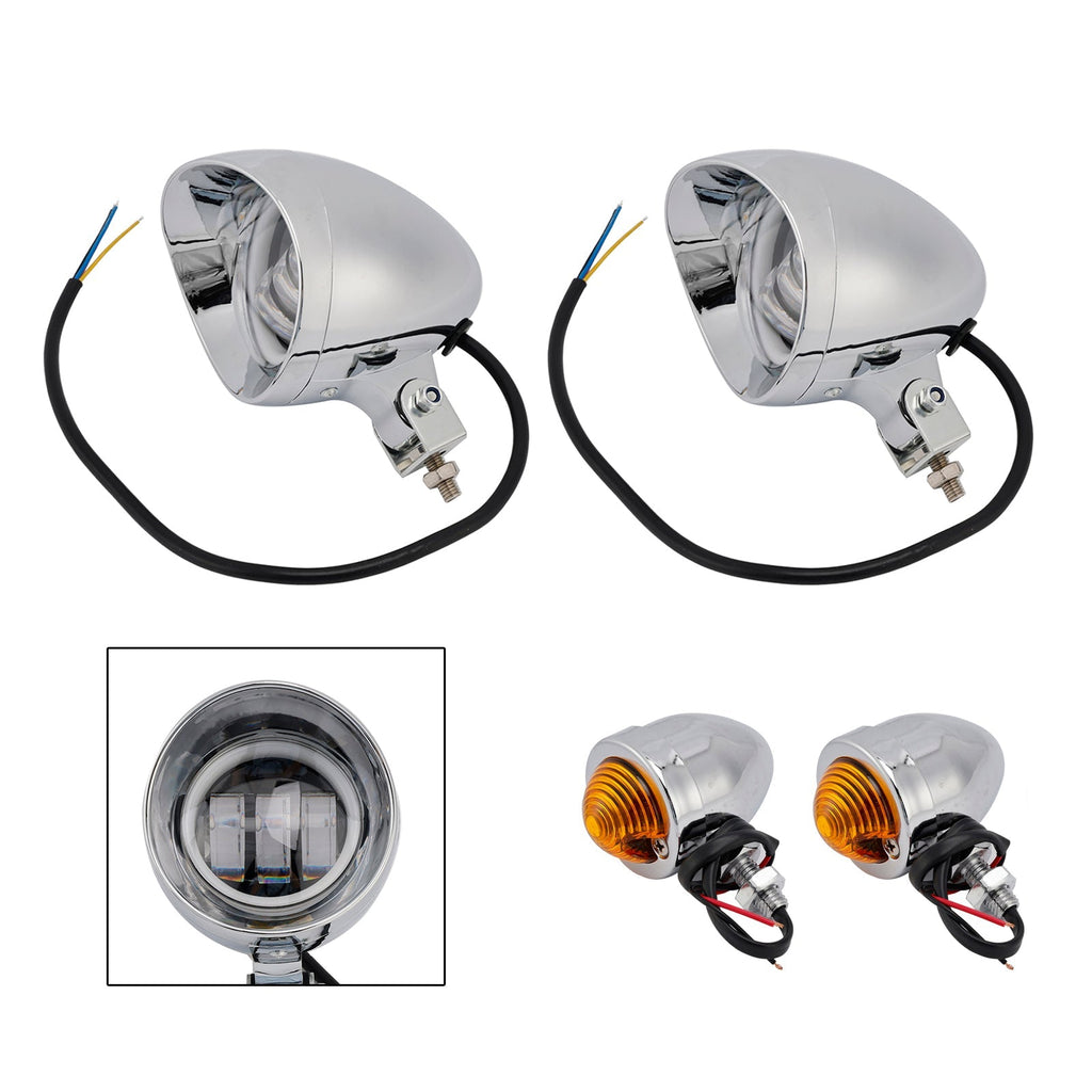 18 LED Chrome Motorcycle Headlight Spotlight with Universal Color-Changing Switch