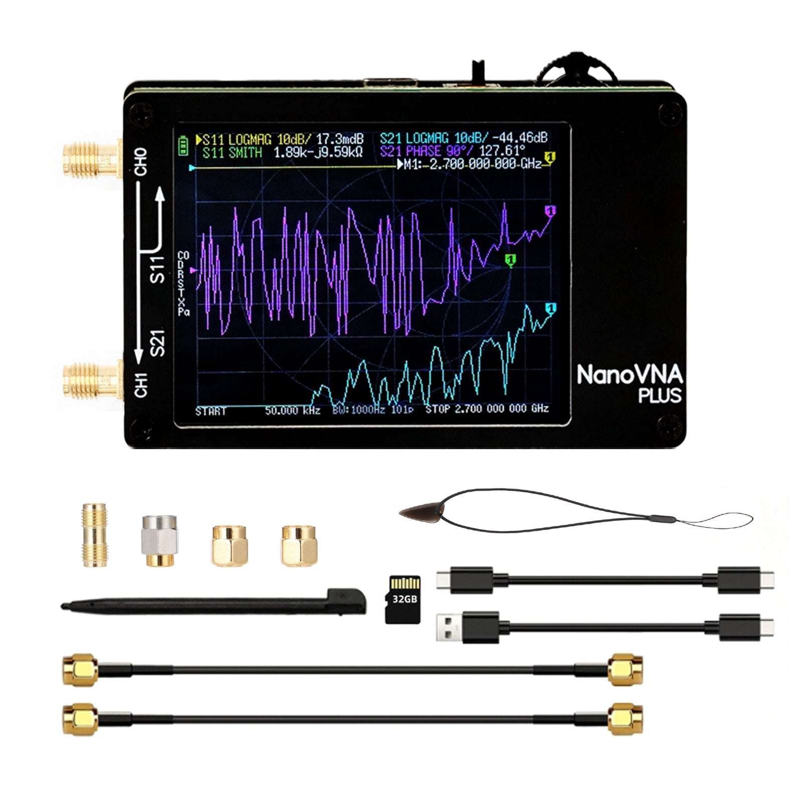 Upgraded 2.8-Inch NanoVNA Plus Handheld Vector Network Analyzer 50kHz to 2.7GHz