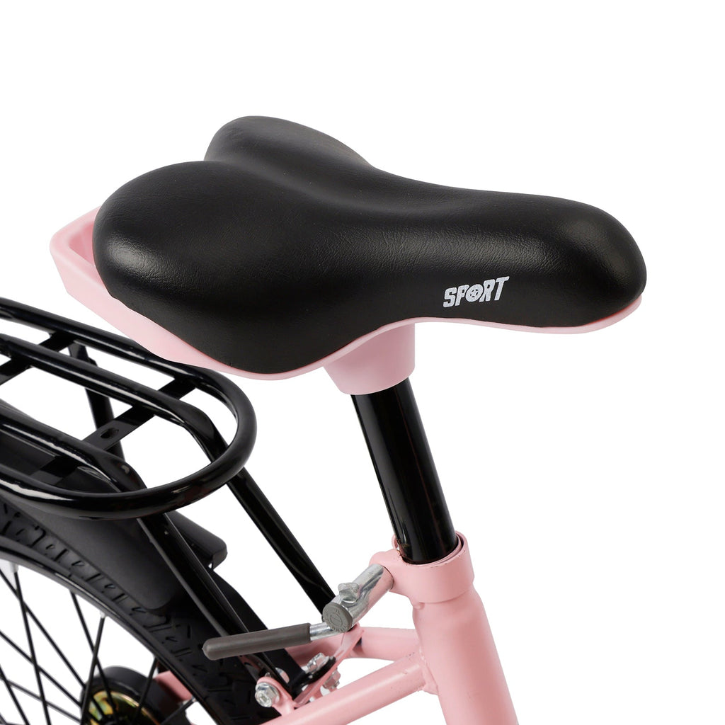 18 Inch Children's Bicycle with Training Wheels and Cargo Rack in Pink