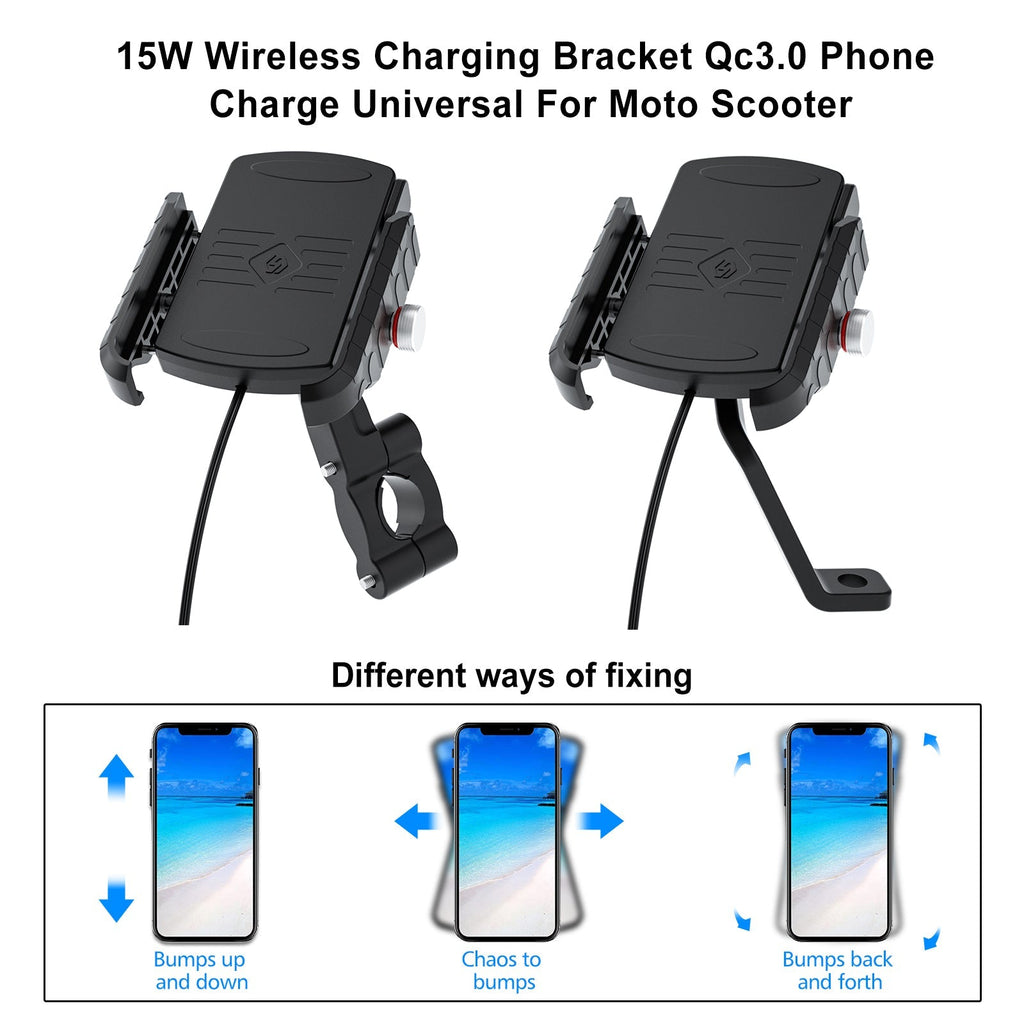 15W Fast Wireless Phone Charger Bracket with QC3.0 for Motorcycle and Scooter BlackB Generic