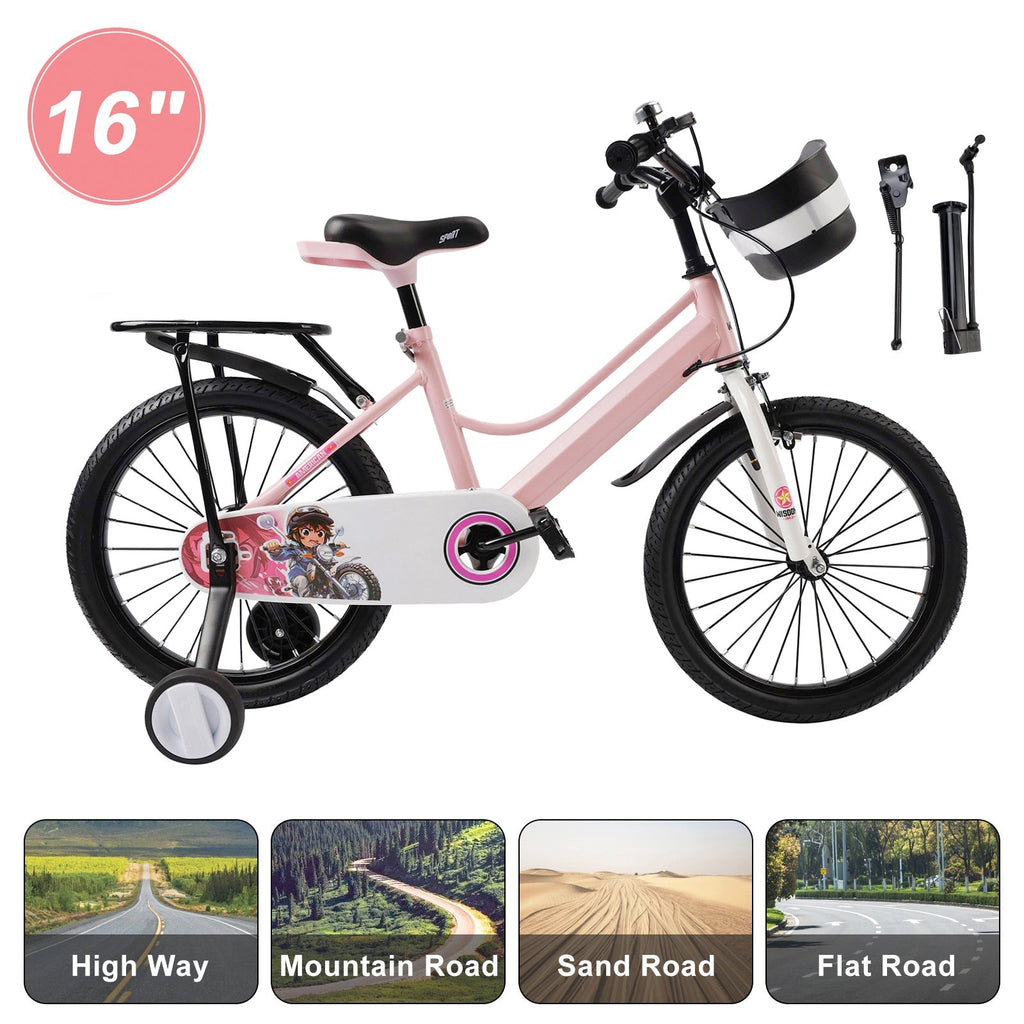 16 and 18 Inch Children's Bicycle with Balance Wheels, Rear Rack and Cargo Basket