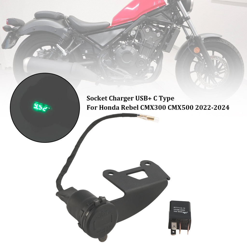 Fast Charging 12V USB-C Socket Adapter for Honda Rebel CMX300 CMX500 2022-2024