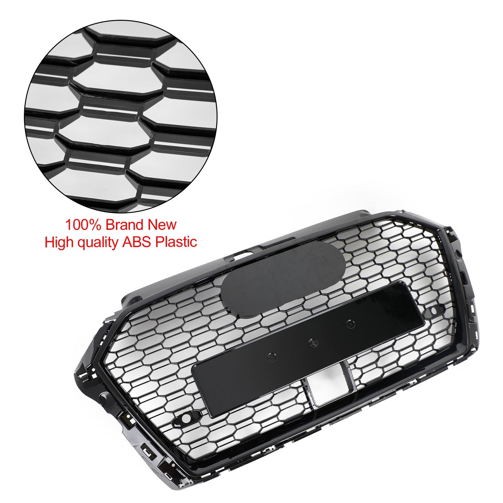 17-19 Audi A3 S3 RS3-Style Honeycomb Front Grille with ACC Gloss Black