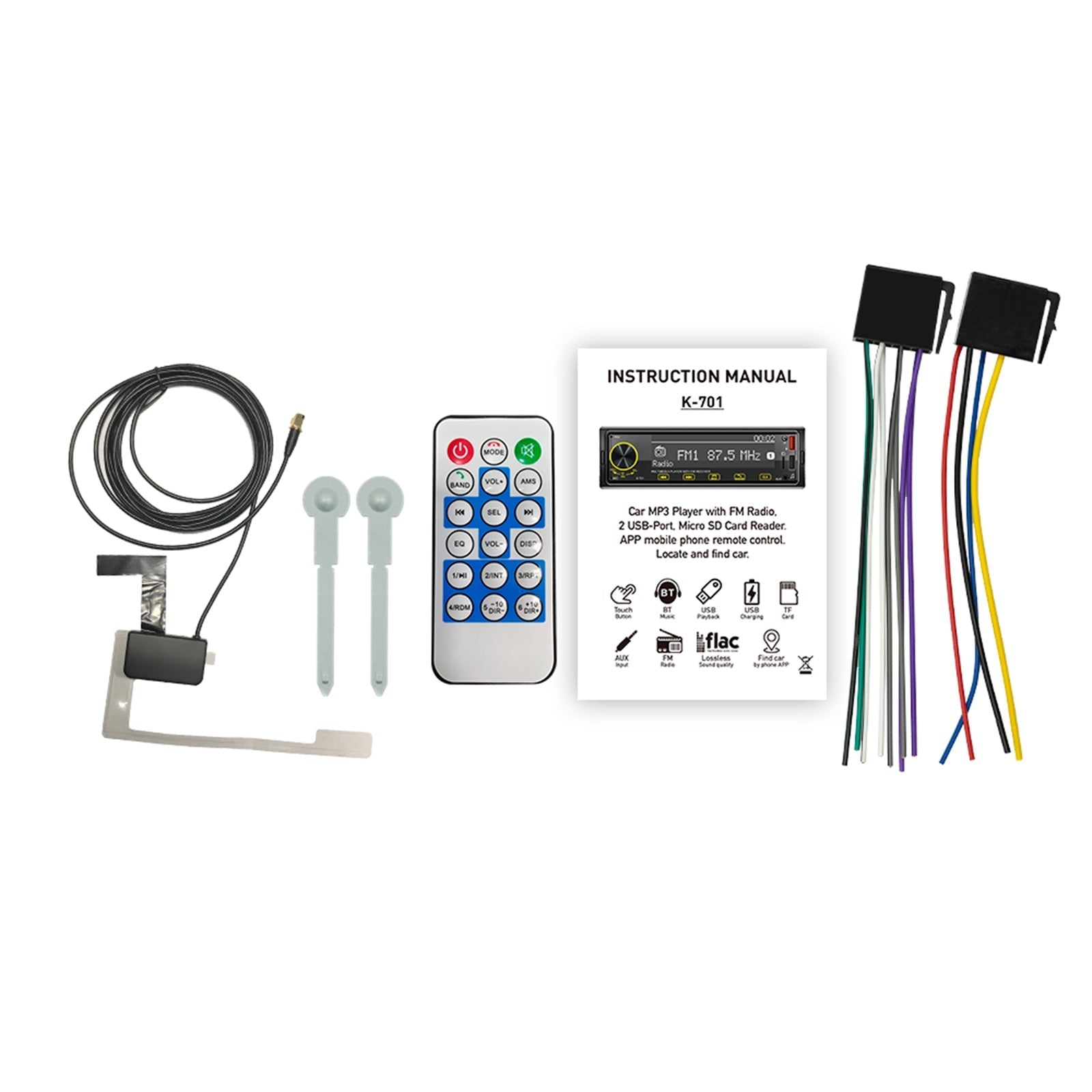 1DIN Car Radio with 2.5D Touch Screen Bluetooth FM MP3 Stereo Receiver and DAB