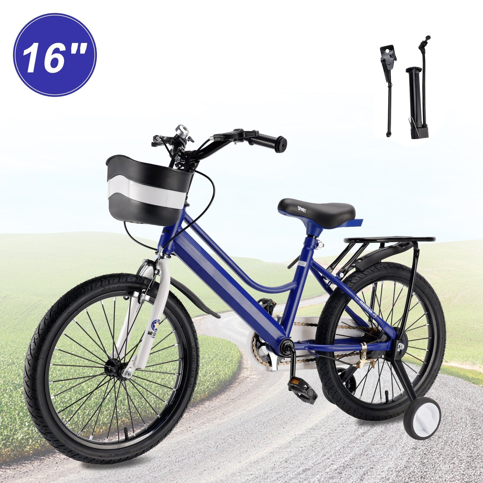 16 and 18 Inch Children's Bicycle with Balance Wheels, Rear Rack and Cargo Basket