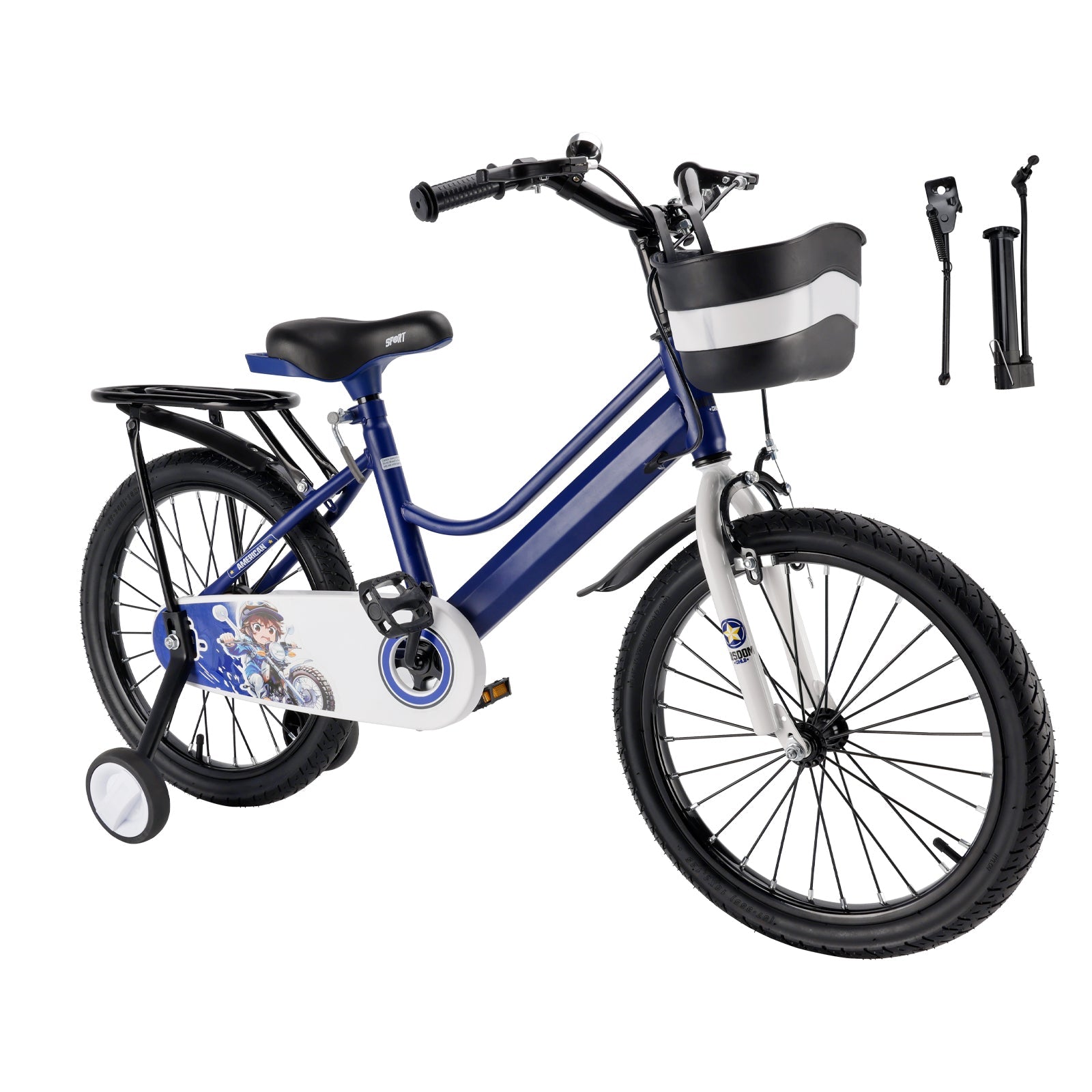 16 and 18 Inch Children's Bicycle with Balance Wheels, Rear Rack and Cargo Basket